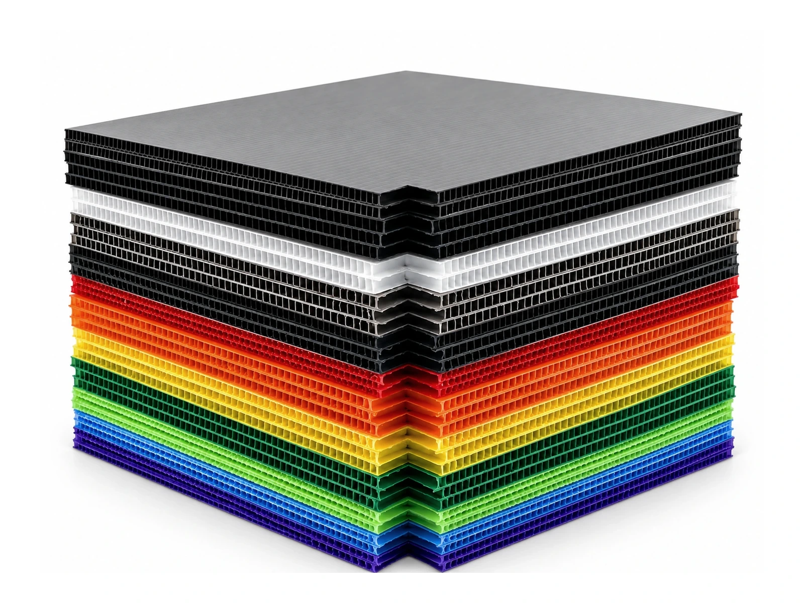 Chapas PP Corrugado PoliDello® empilhadas em diferentes cores